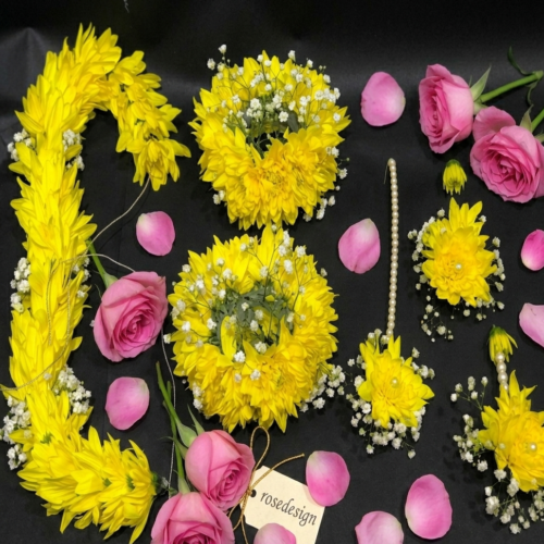 Vibrant Yellow Mayun & Mehndi Floral Jewelry Set