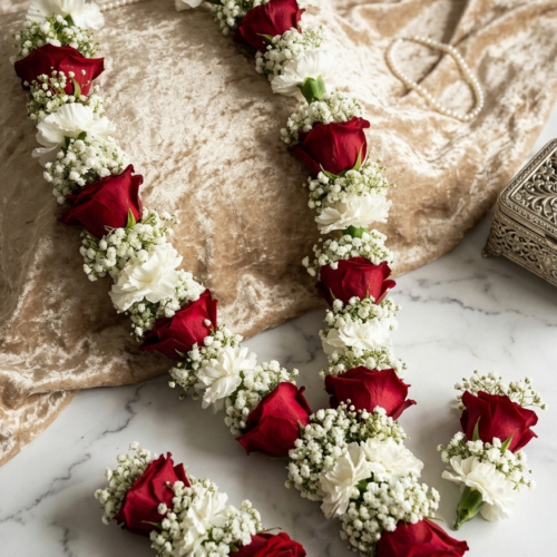 Royal Red Rose & White Carnation Wedding Garland (Haar)