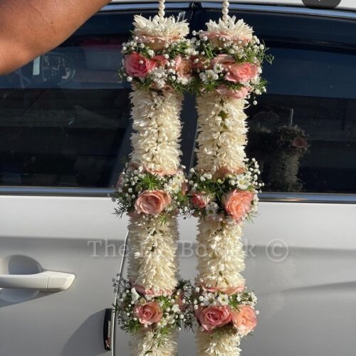 Bridal Flower Garland – White Chrysanthemum & Pink Rose Haar