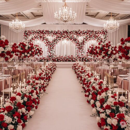 Grand Red & White Rose Wedding Banquet Decor